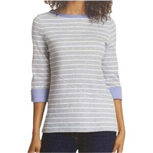 Nautica Gray White Striped Cotton Shirt XL – Roll-Tab Sleeves Boatneck